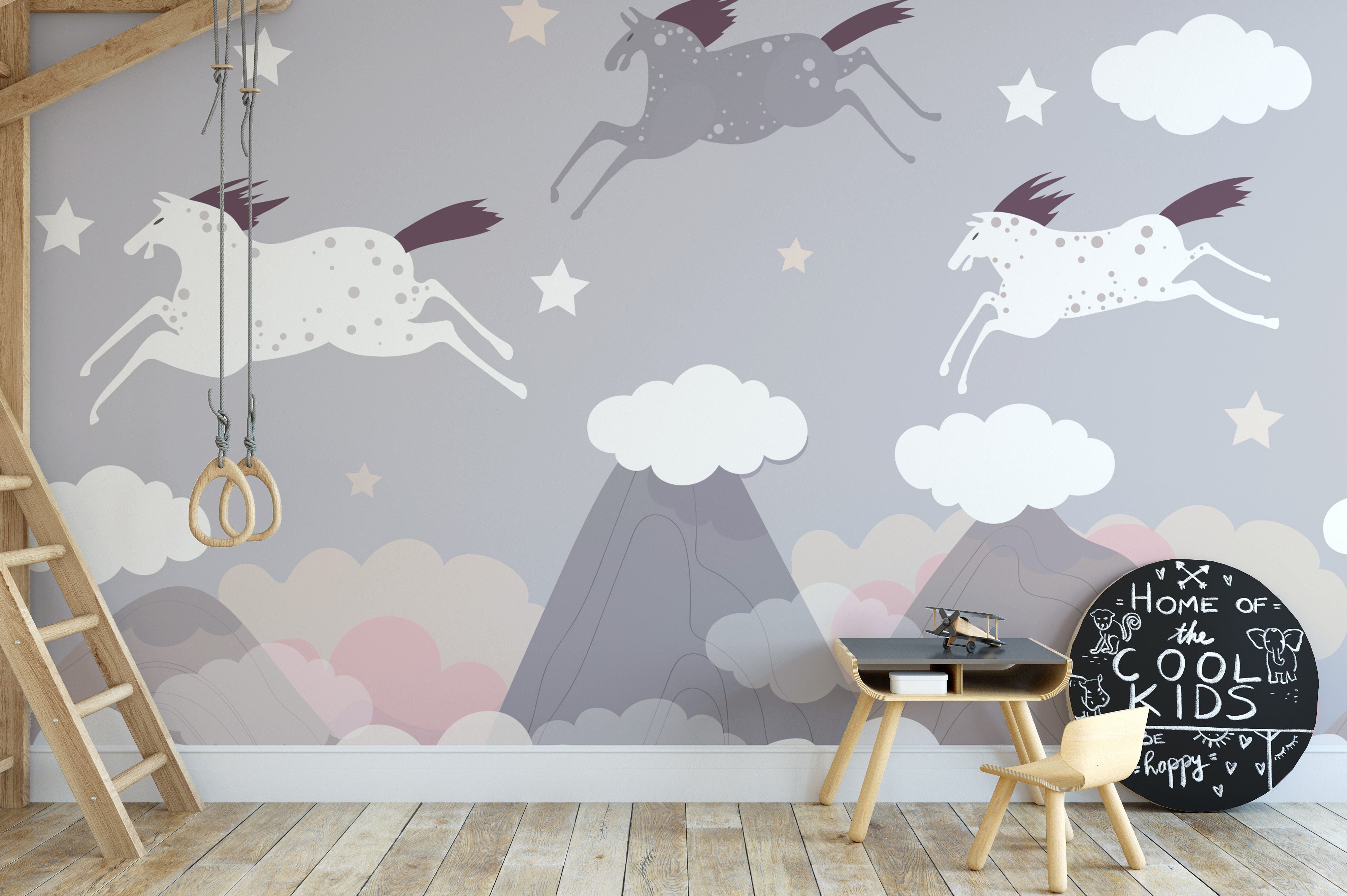 Tranquil horse herd wallpaper for a serene and artistic space.
