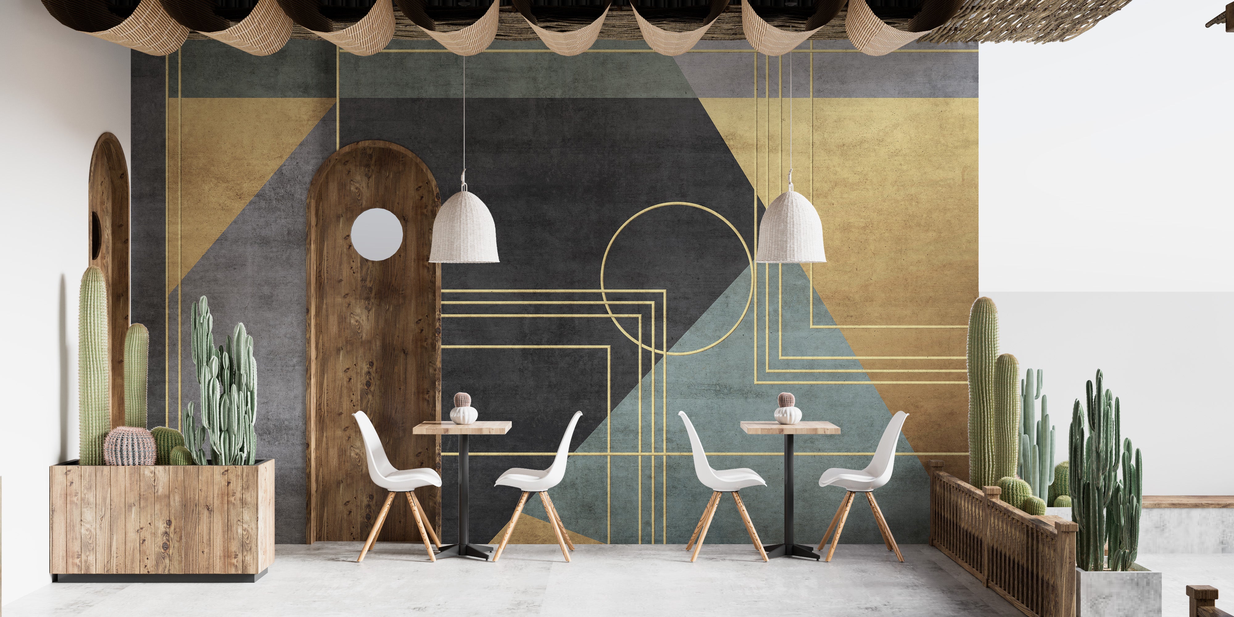 Office mural featuring abstract designs for a creative ambiance.
