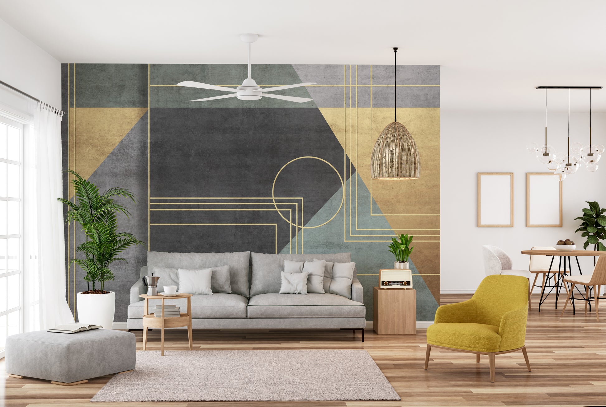 Modern abstract office mural for a professional and stylish vibe.
