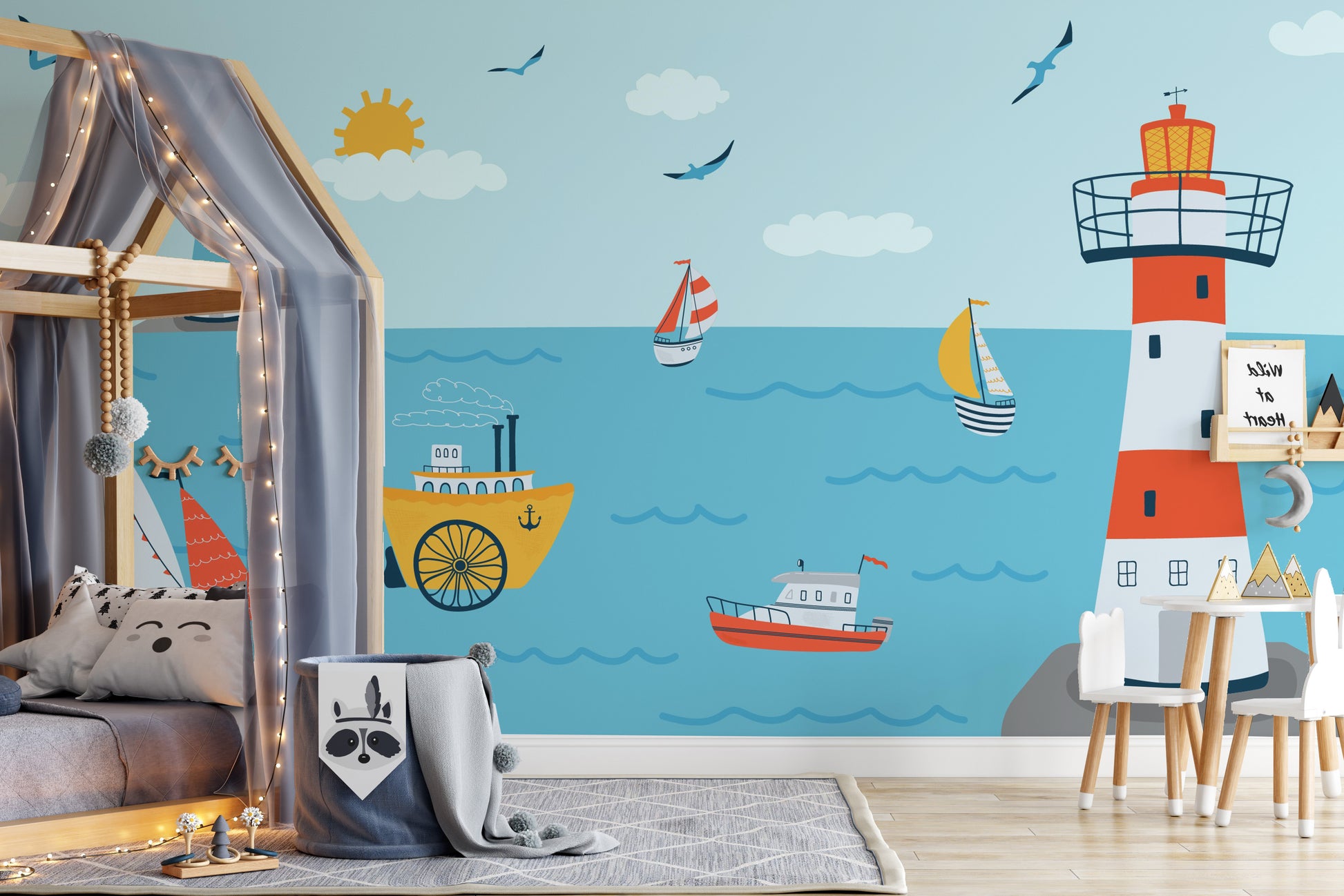 Kids' room mural showcasing a delightful coastline landscape.
