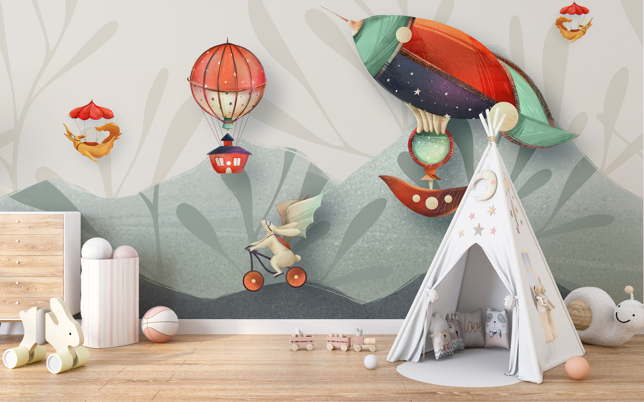 Vibrant animation-themed mural for adventurous kids' rooms.
