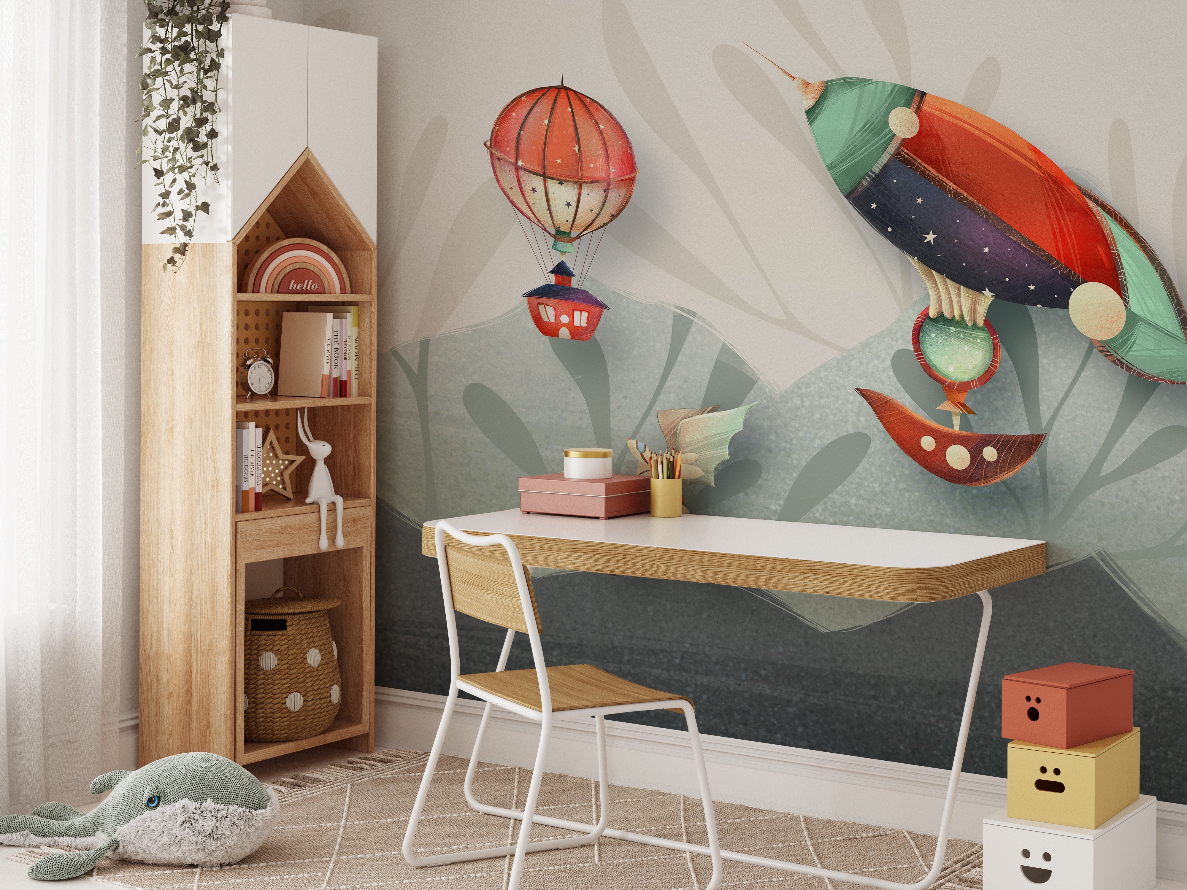 Cartoon-inspired wall mural perfect for kids' creative spaces.
