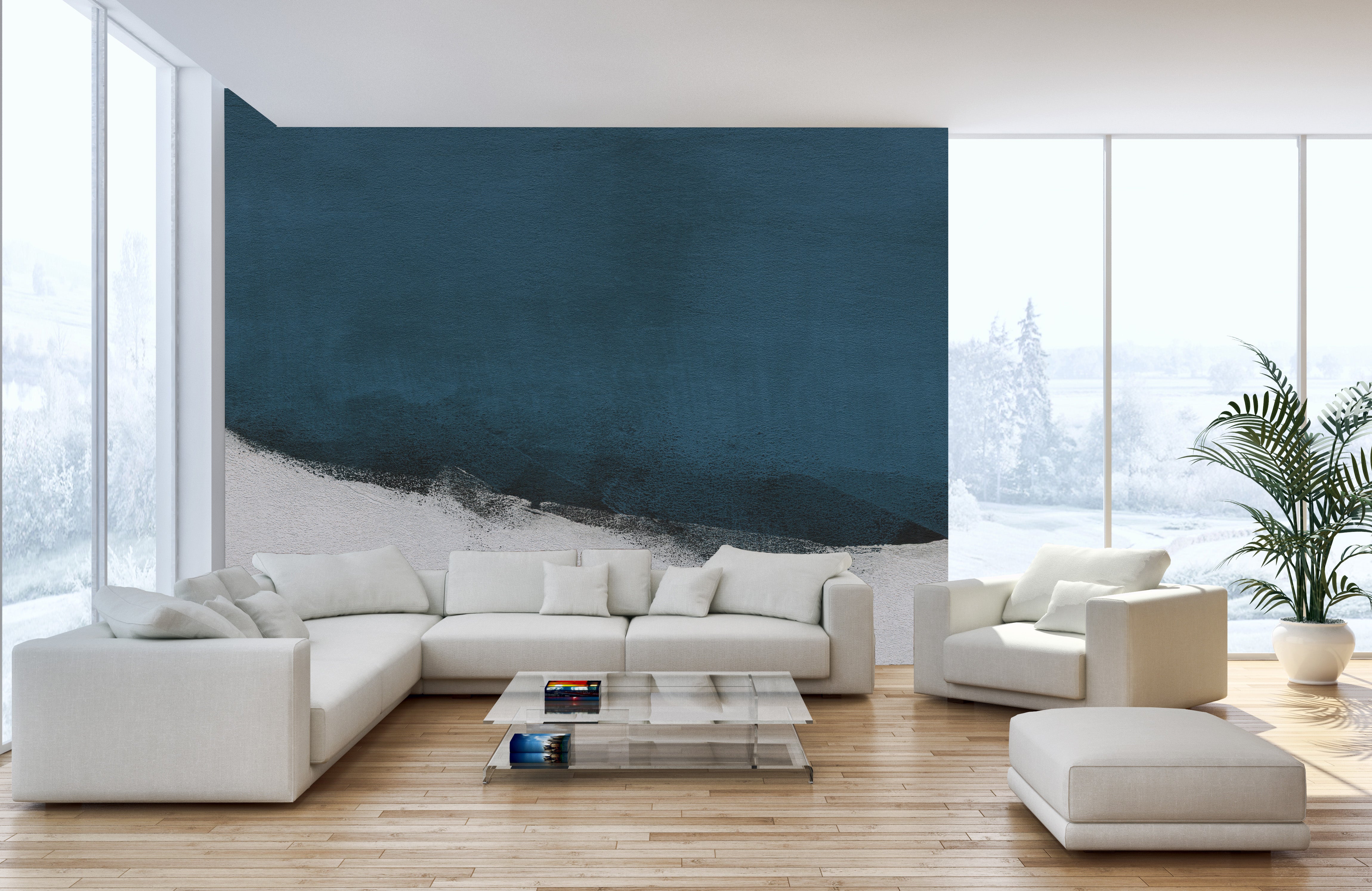 Artistic blue watercolor mural perfect for minimalist aesthetics.
