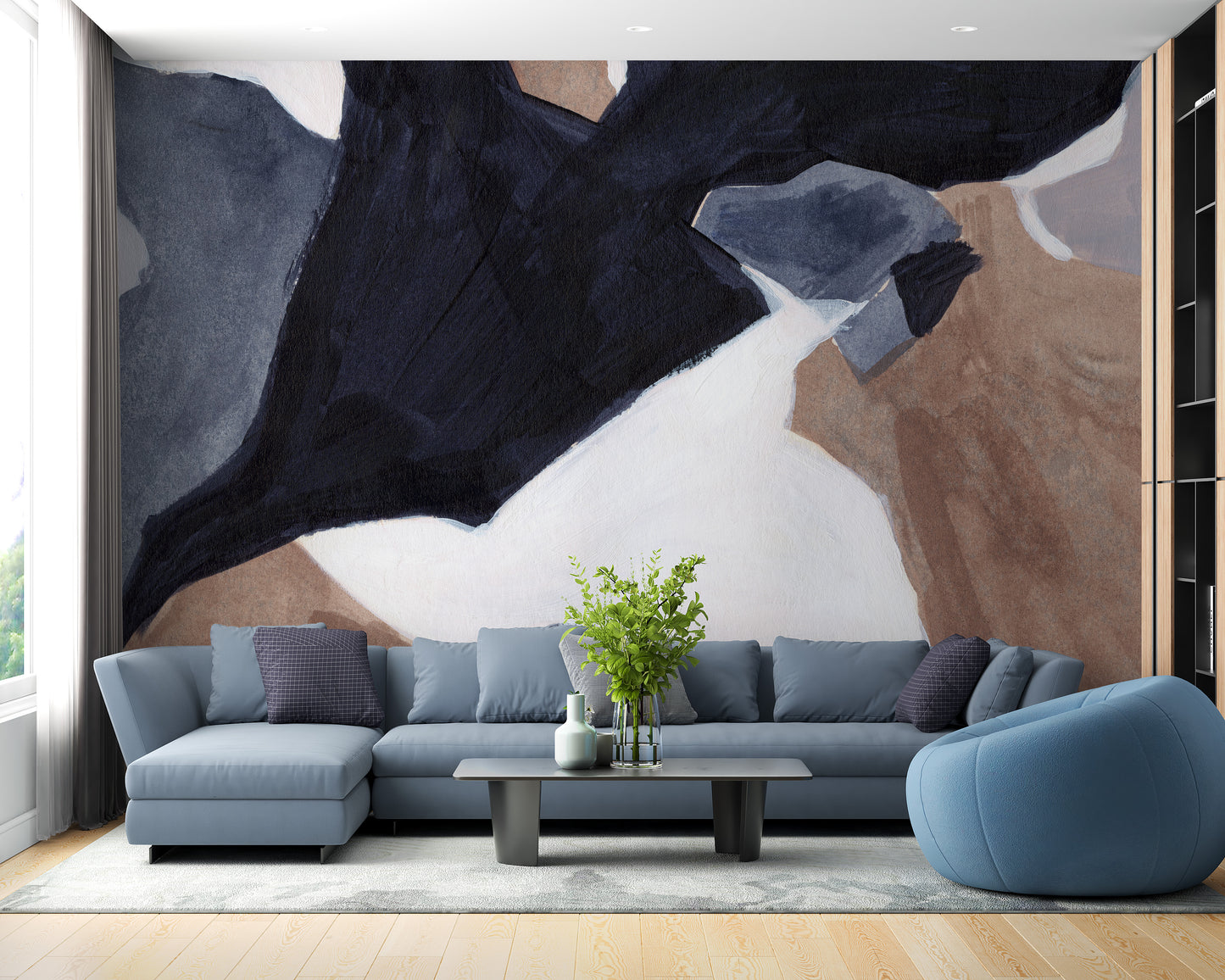 Dynamic waves of watercolor mural for sophisticated interiors.



