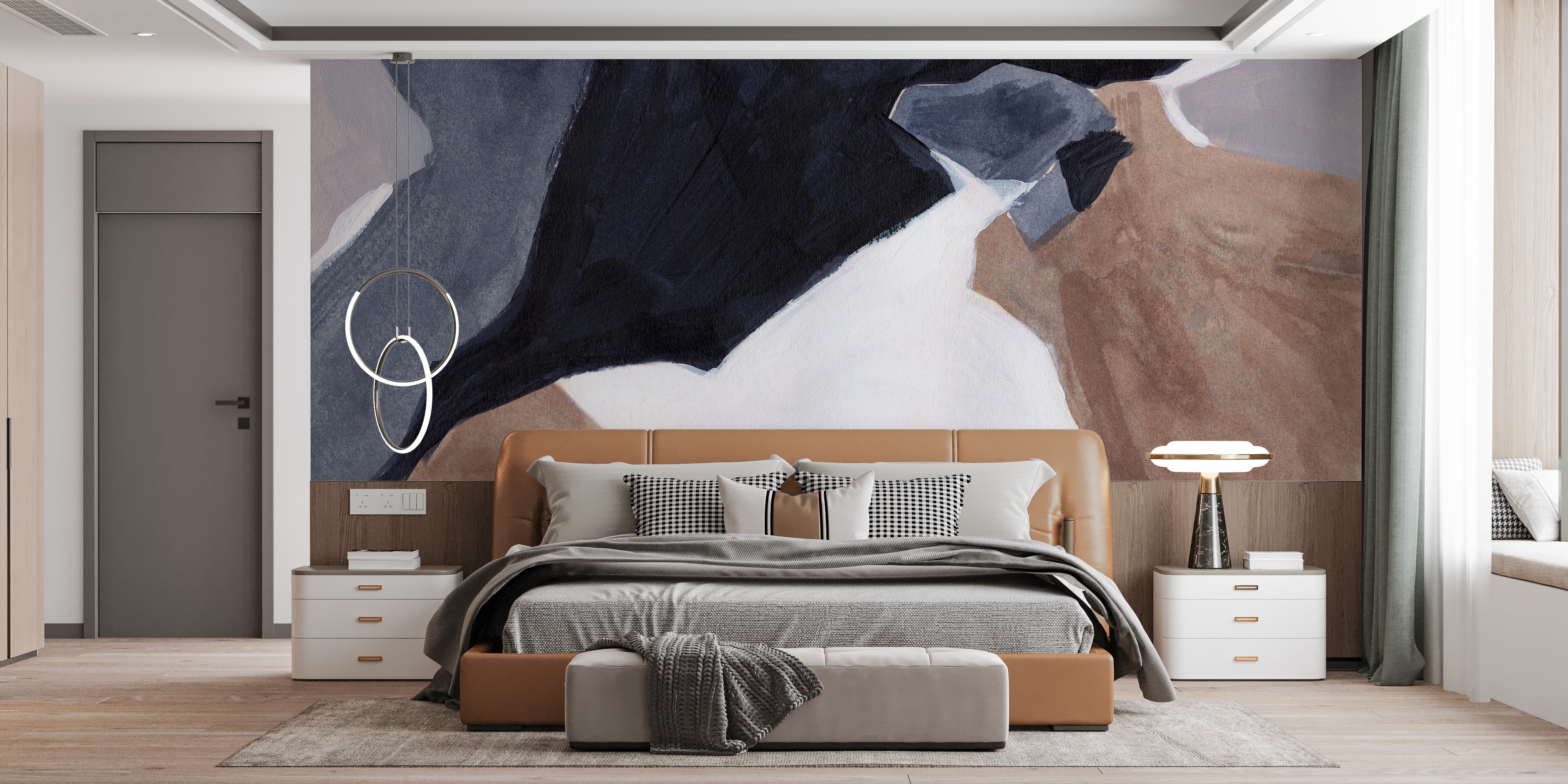 Abstract waves mural adding movement to minimalist spaces.
