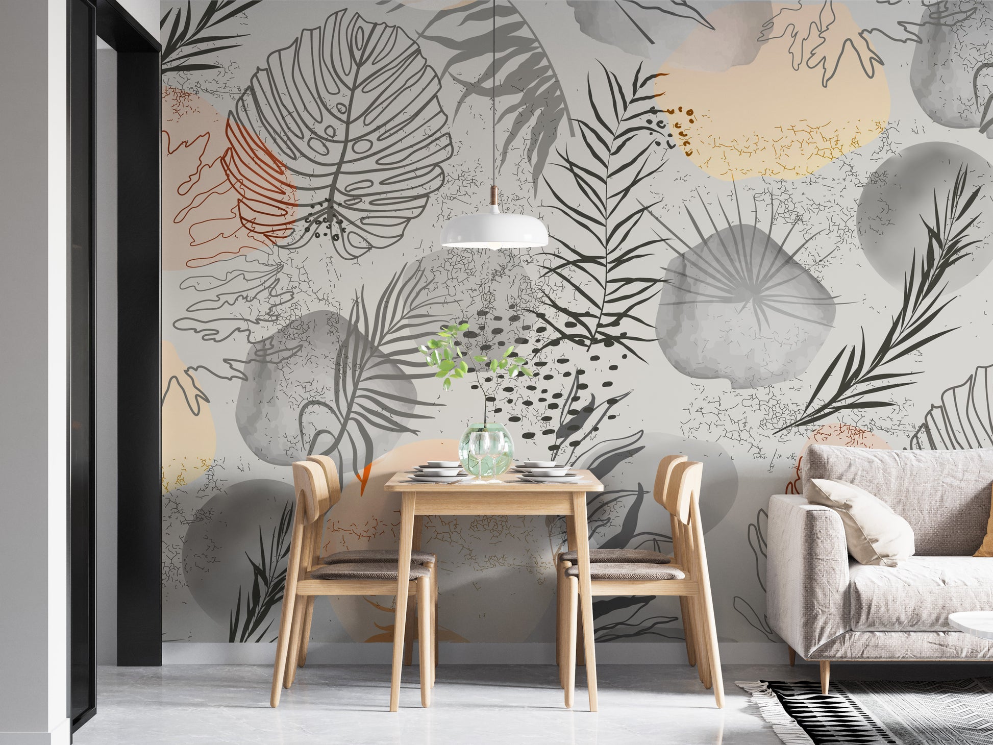 Sketched tropical wallpaper creating a serene and natural vibe.
