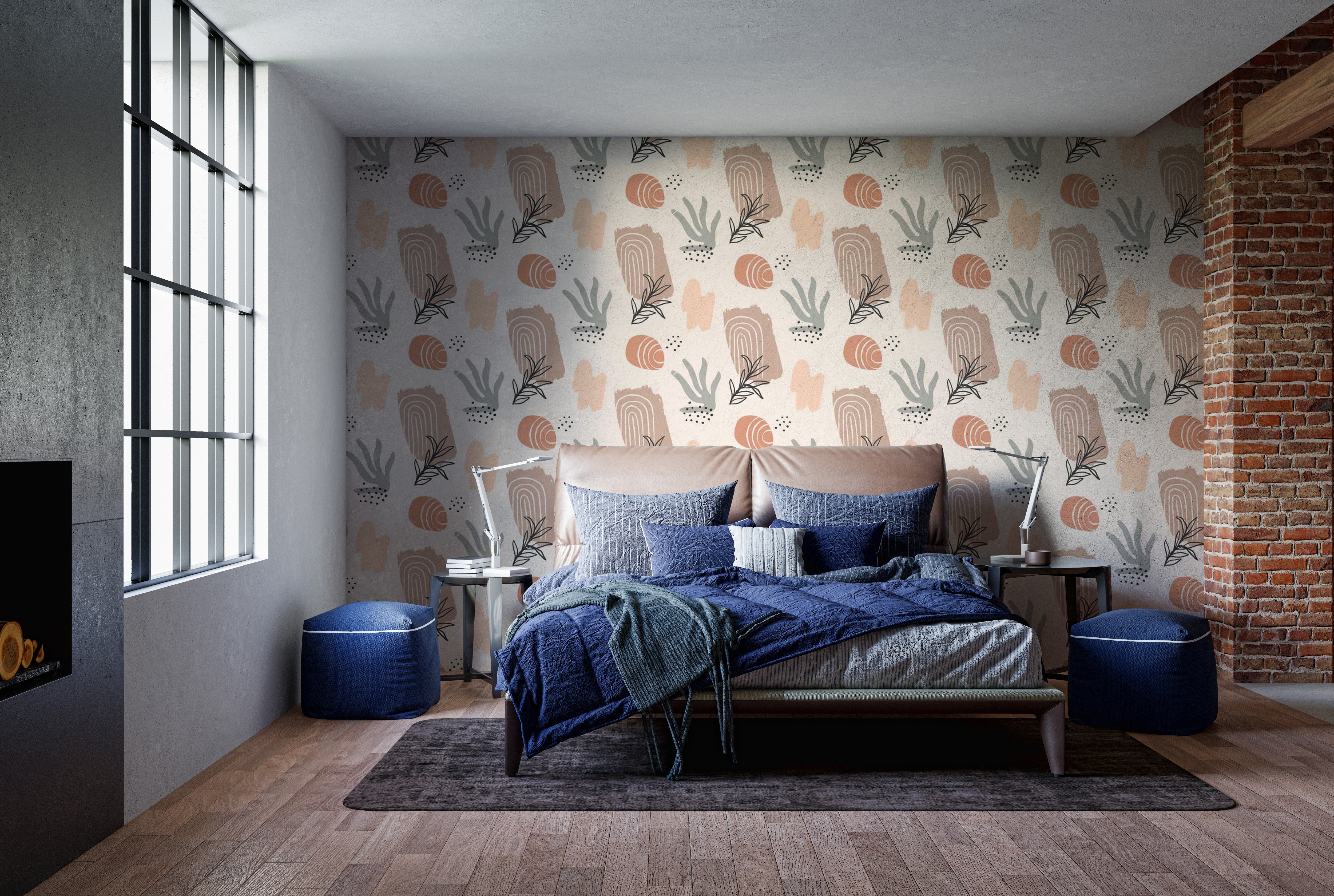 Abstract mural featuring natural and organic watercolor designs.
