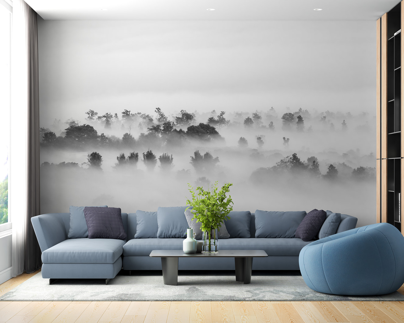 Dramatic stormy silhouettes mural for bold wall decor.
