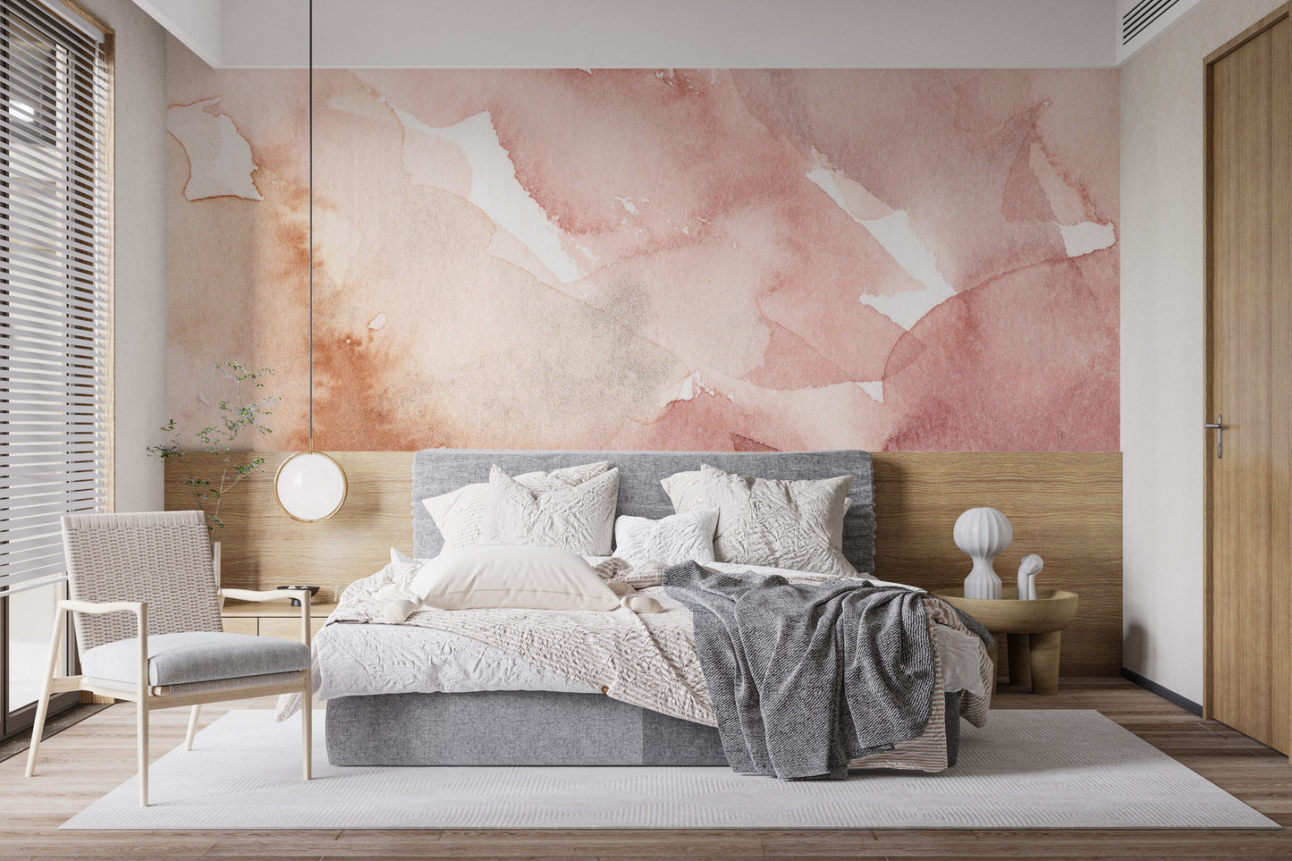 Tender pink watercolor wallpaper perfect for serene interiors.