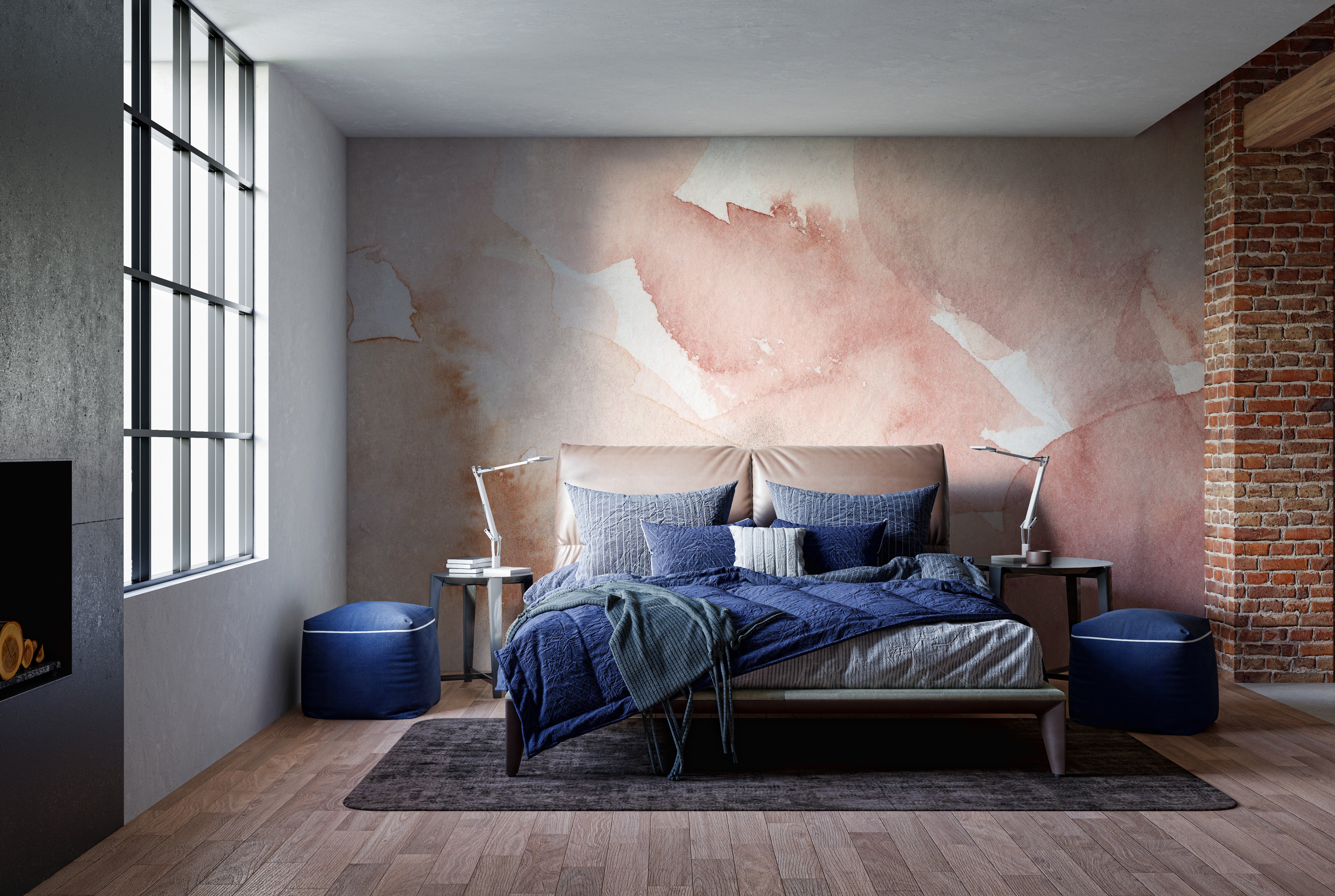 Delicate pink waves mural with a flowing watercolor design.
