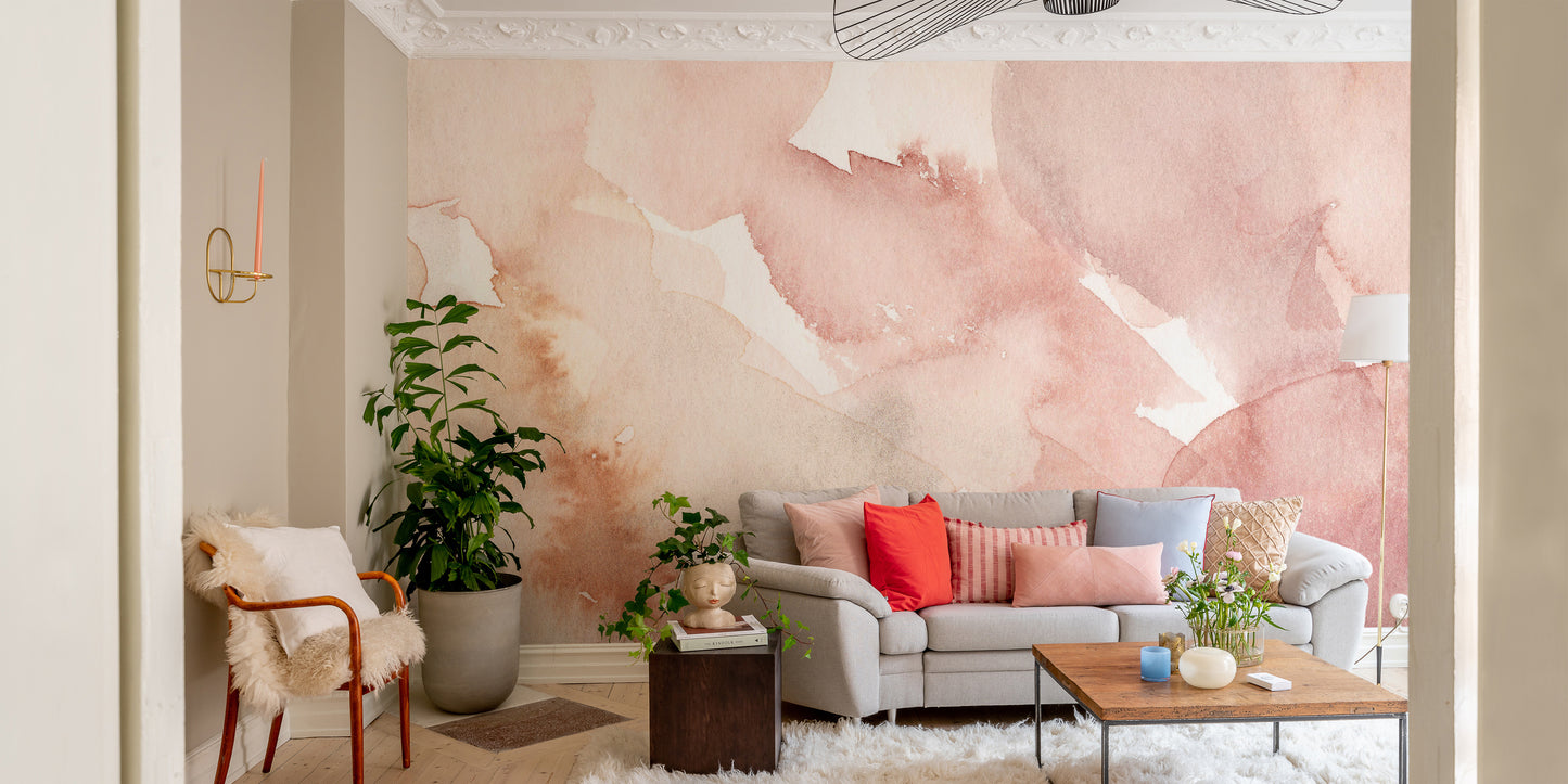 Tender pink waves mural featuring elegant watercolor patterns.
