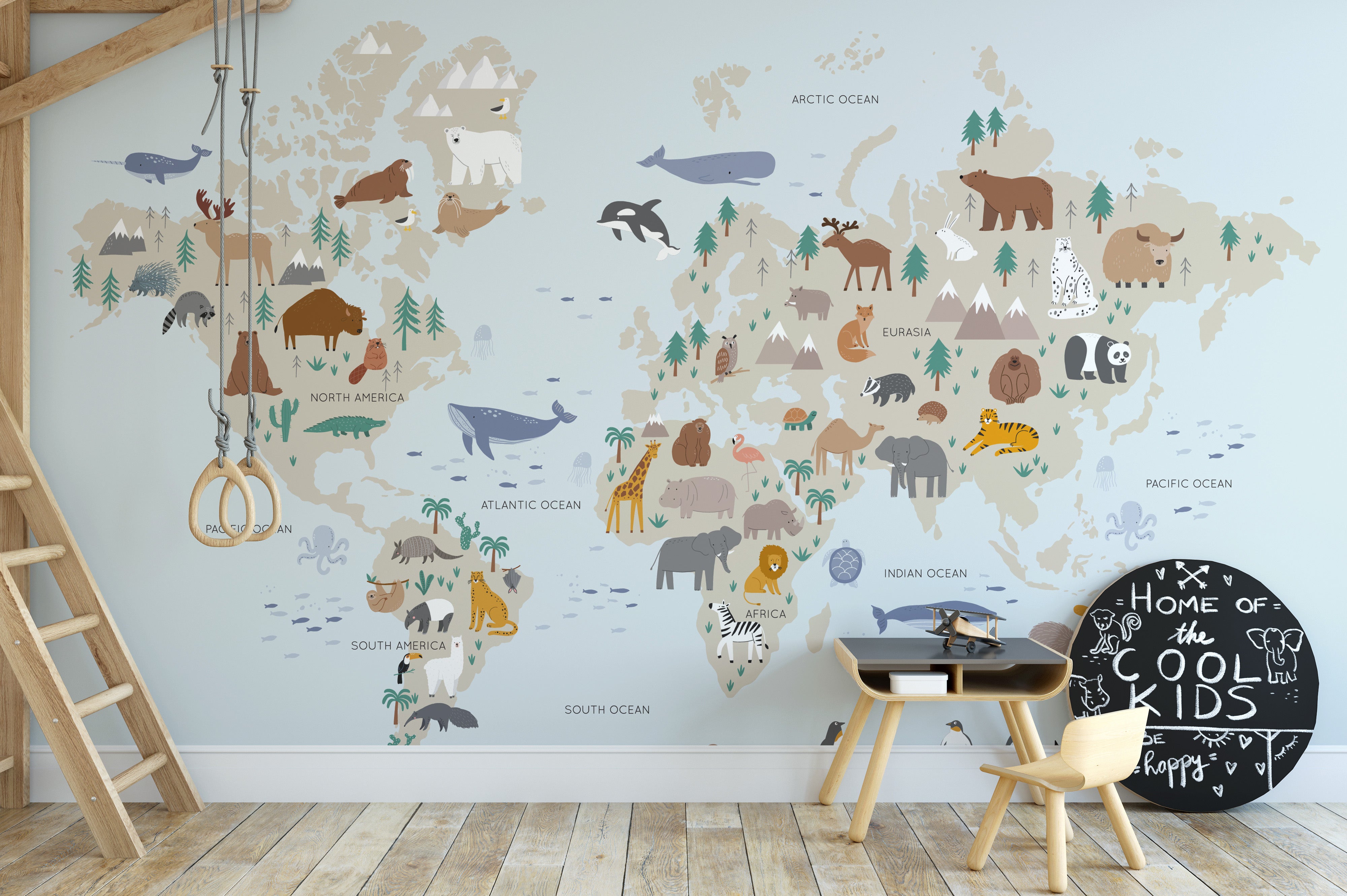 Adventure mural featuring a wild safari scene for creative spaces.



