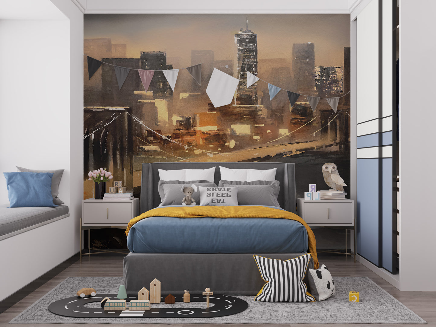 Lively New York mural with vibrant impressions and city charm.
