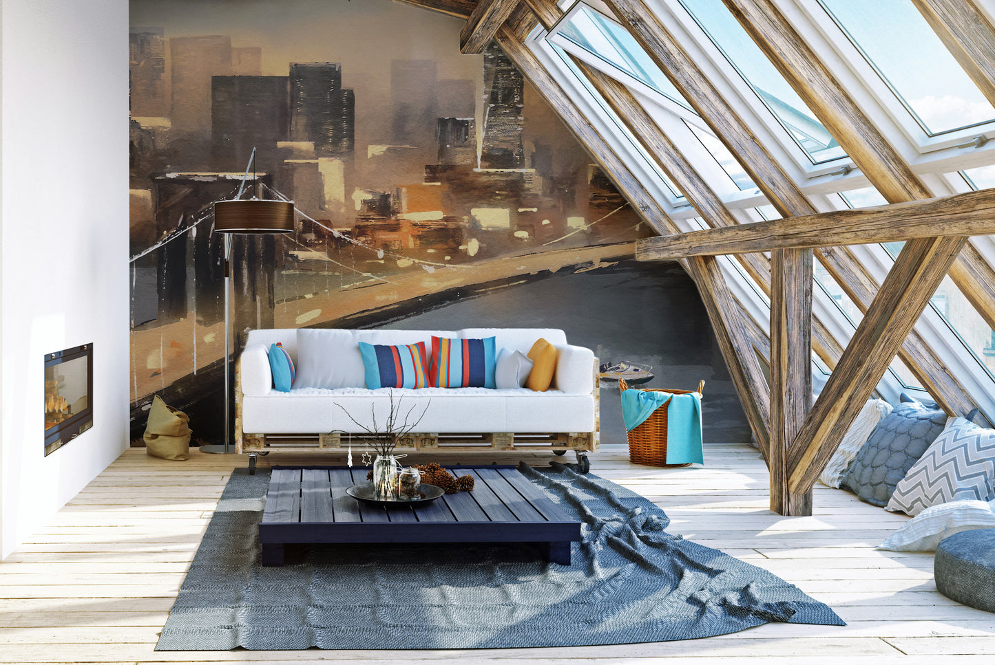 Wall mural featuring New York impressions with lively details.
