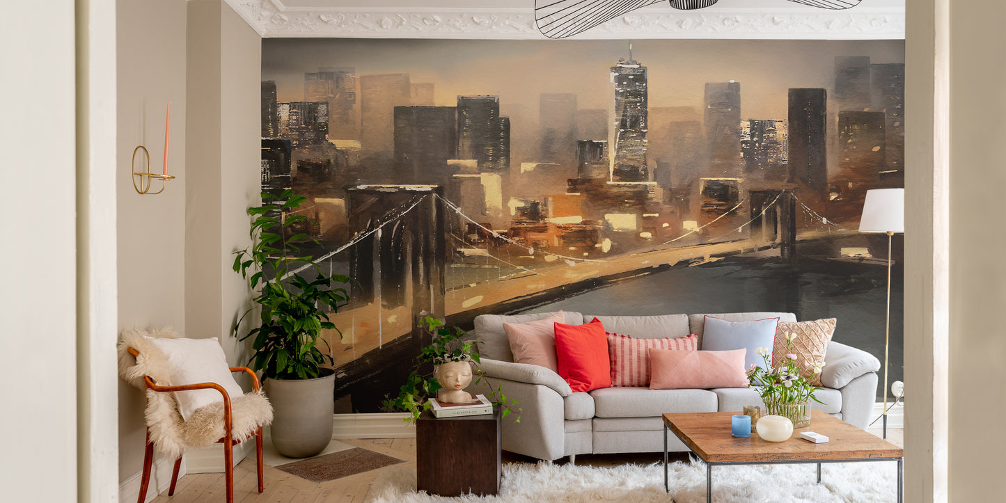 New York impressions mural with bold and colorful urban designs.
