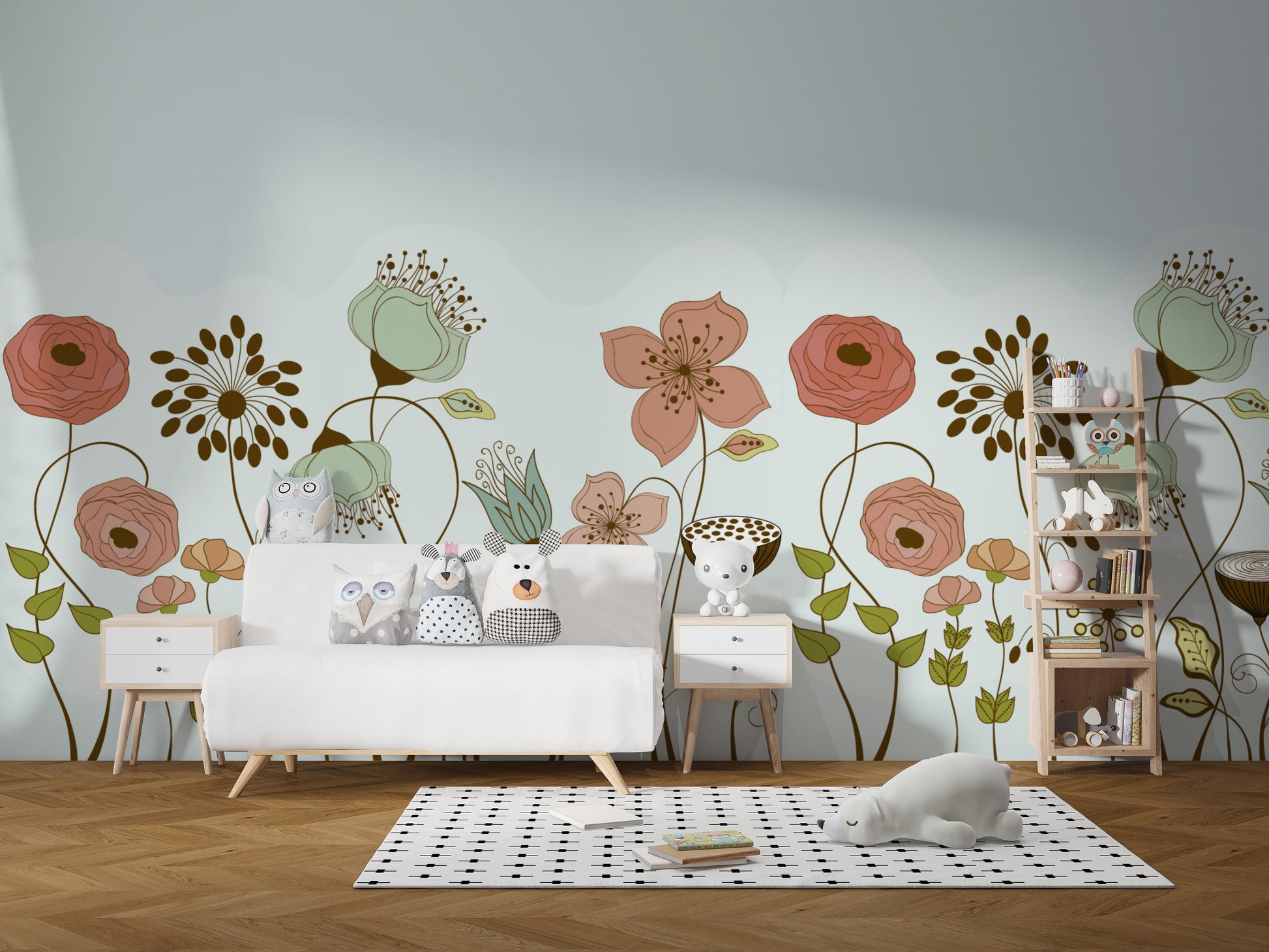 Elegant floral essence mural for serene and stylish wall decor.
