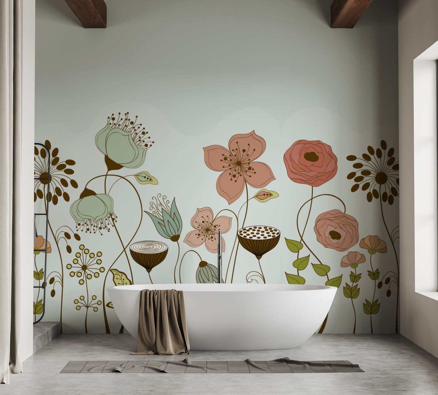 Artistic mural featuring floral essence for a tranquil ambiance.
