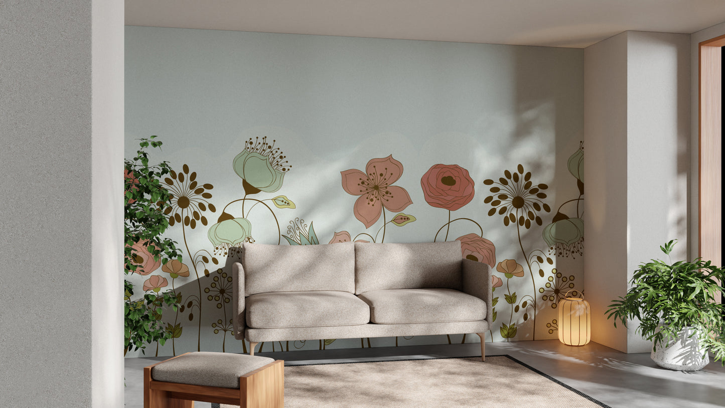 Wall mural showcasing graceful floral essence with artistic flair.
