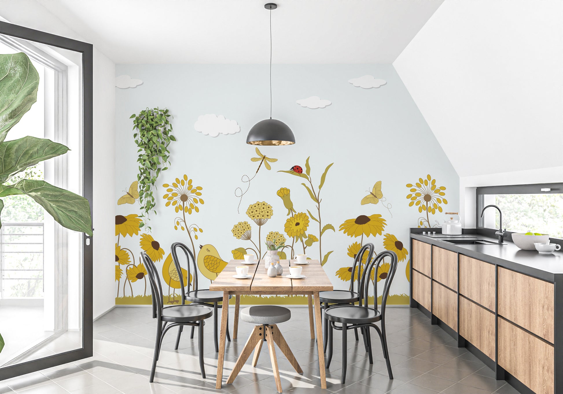 Wall mural featuring a serene sunshine theme for bright spaces.
