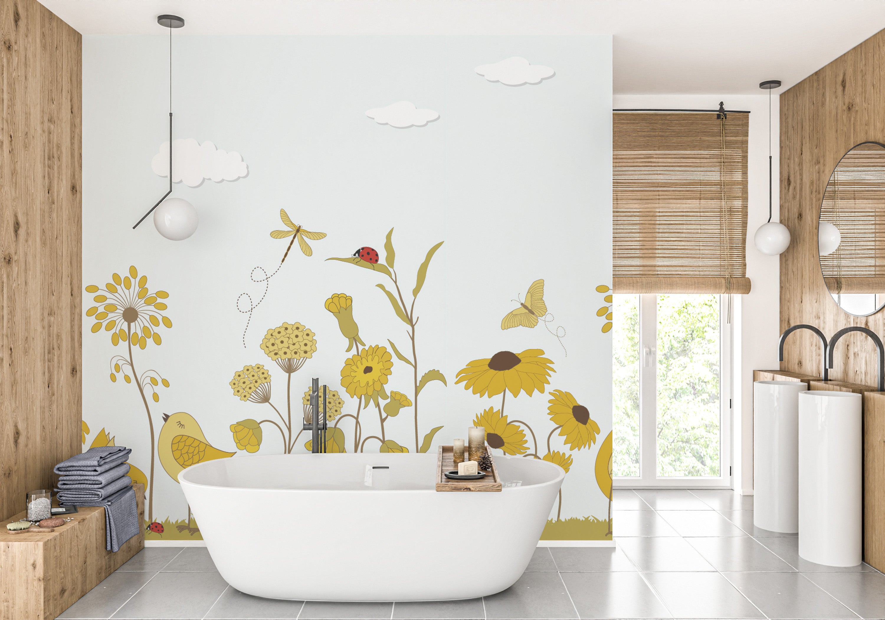 Wall mural with sunshine serenade design for dynamic interiors.



