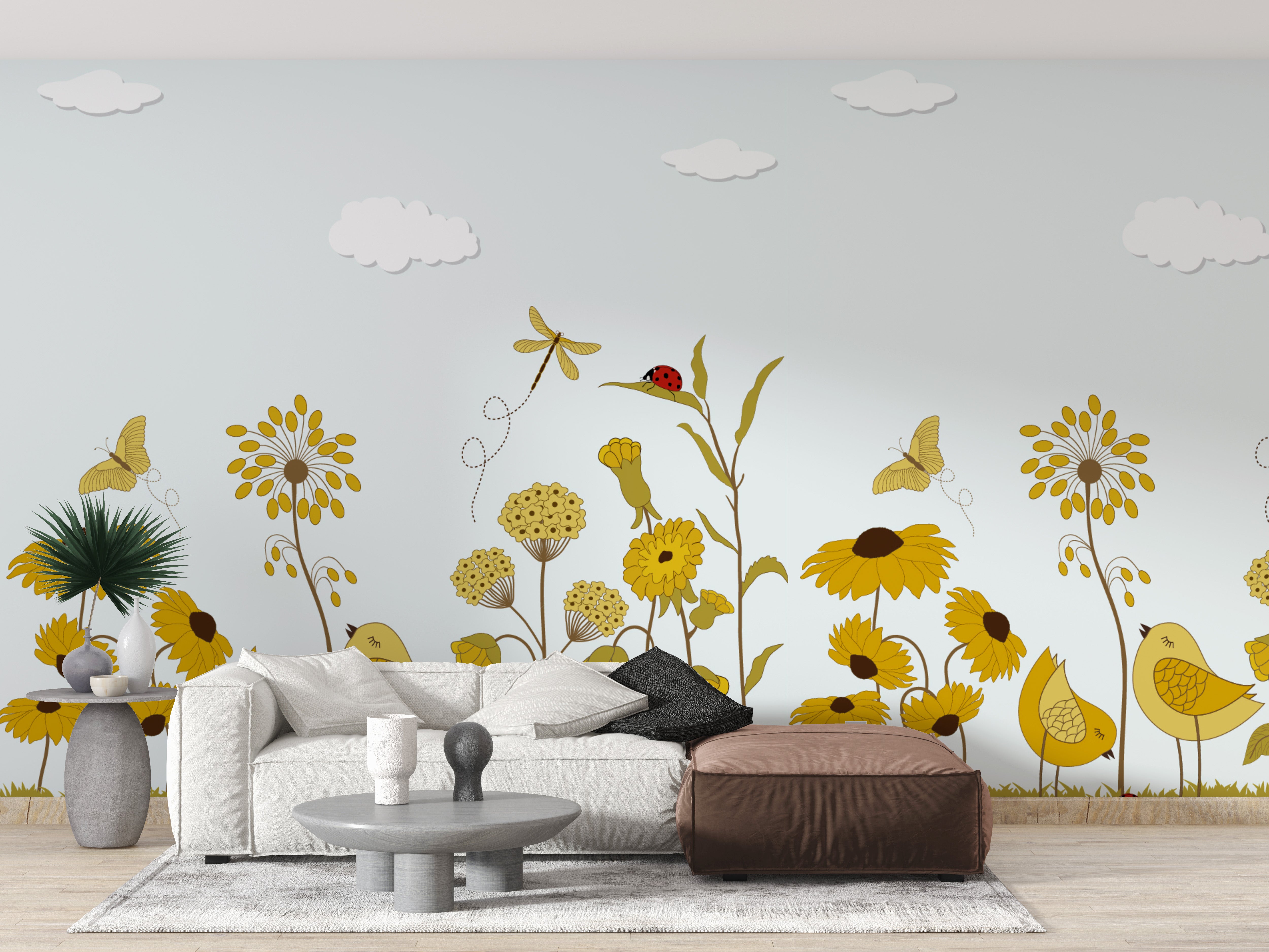 Artistic sunshine serenade mural for a warm and inviting ambiance.
