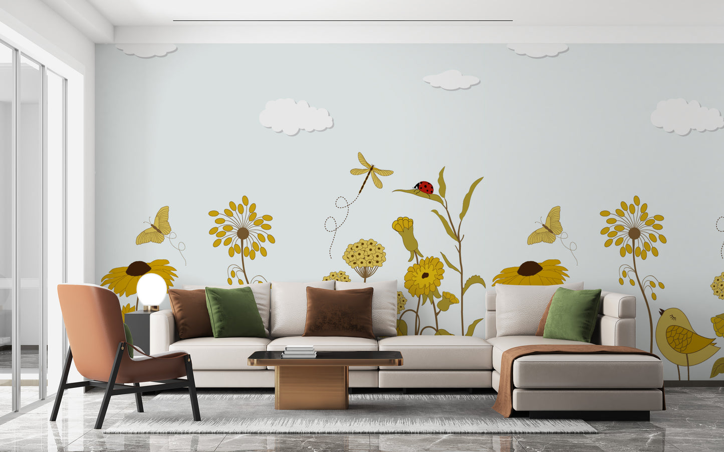 Sunshine serenade mural for uplifting and stylish wall spaces.
