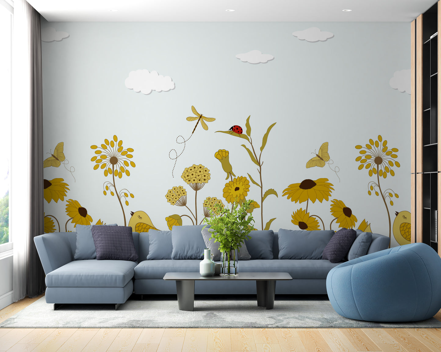 Serene mural showcasing a radiant sunshine serenade for decor.
