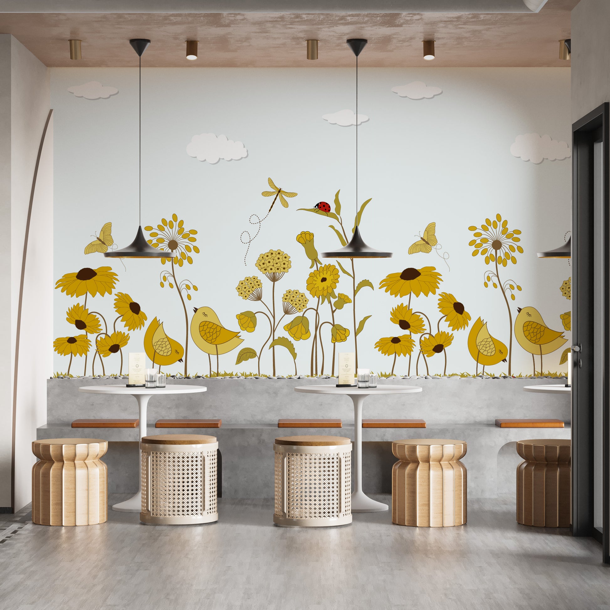 Vibrant sunshine serenade mural for lively and elegant walls.
