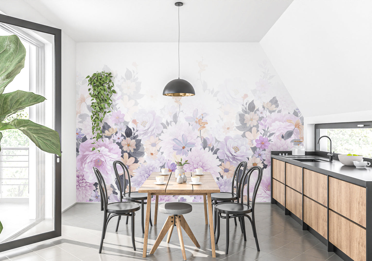 Blooming Purple Harmony Watercolor Murals