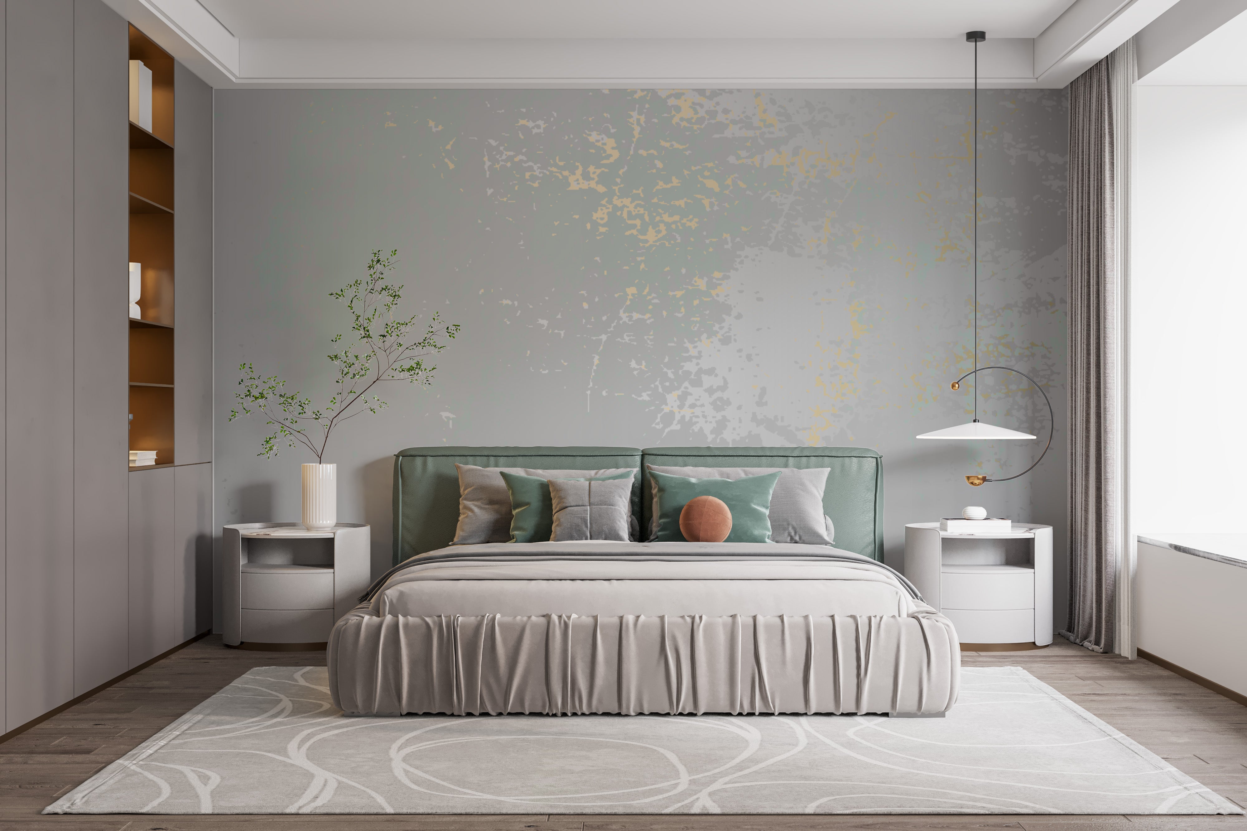 Elegant pastel gray mural with a subtle whispering mist design.
