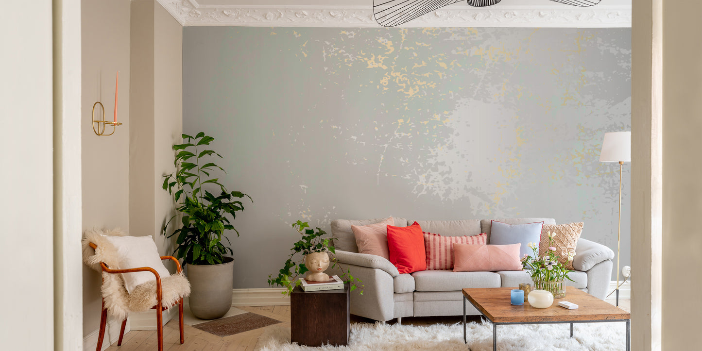 Artistic mural featuring whispering mist in pastel gray hues.
