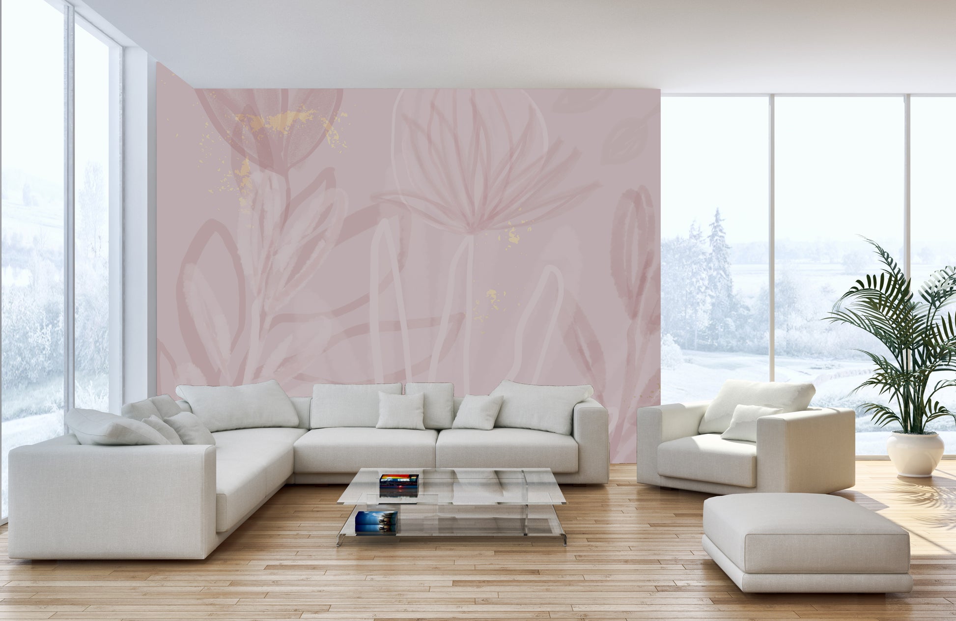 Wall mural with blooming blush petals for a romantic ambiance.
