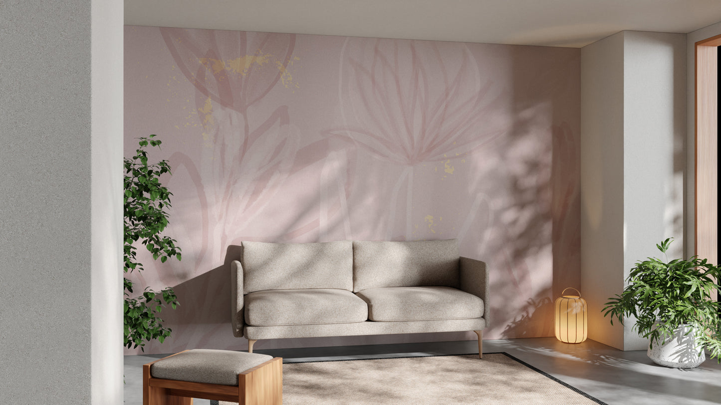 Blooming petal blush mural with soft floral accents for decor.
