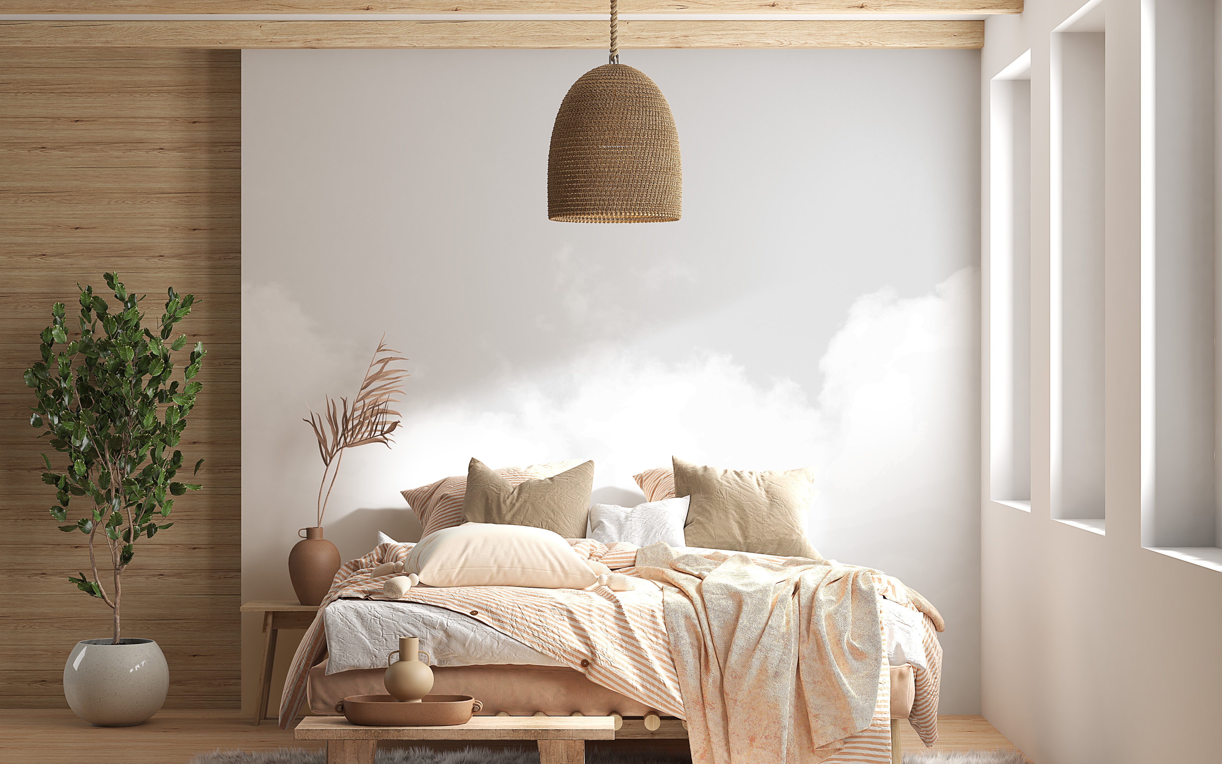 Dreamy cloudscape wallpaper mural for serene and stylish spaces.
