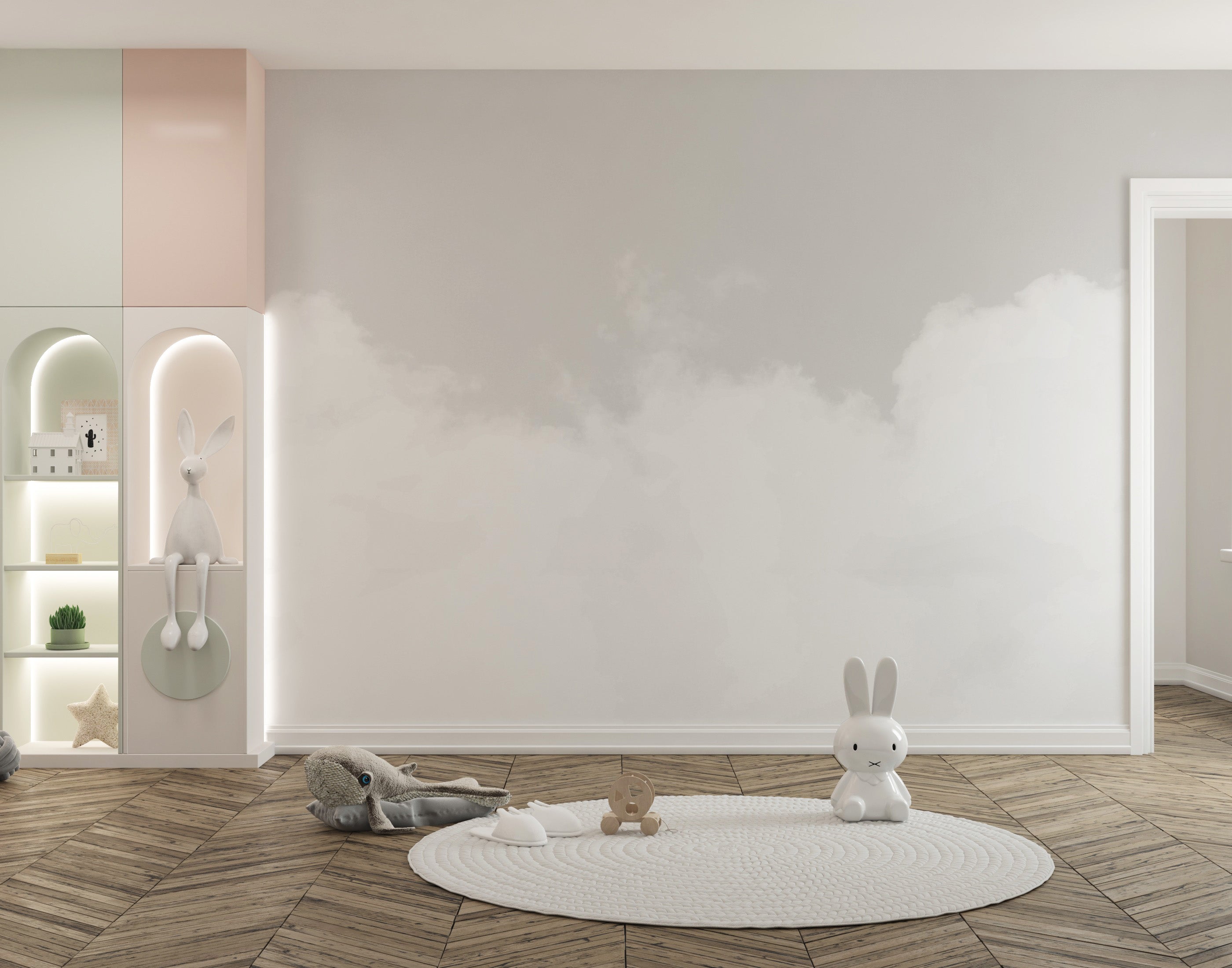 Artistic pure bliss mural with dreamy cloud patterns for walls.
