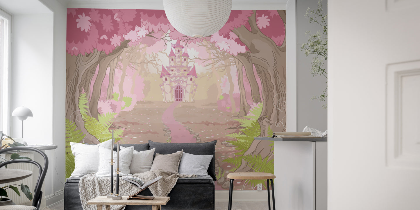 Elegant dream castle mural adding charm to modern wall decor.
