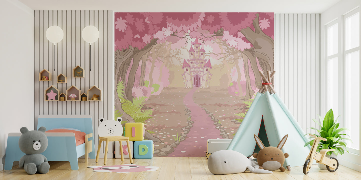 Dream castle wallpaper mural for whimsical and elegant interiors.
