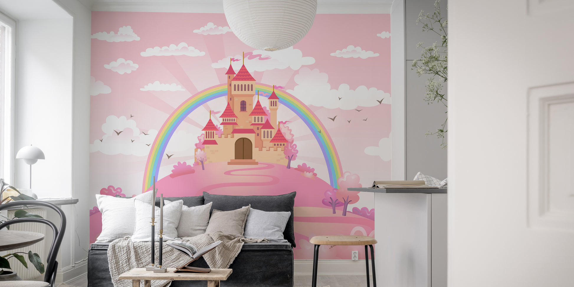 Enchanted castle wallpaper mural for graceful and fairytale walls.
