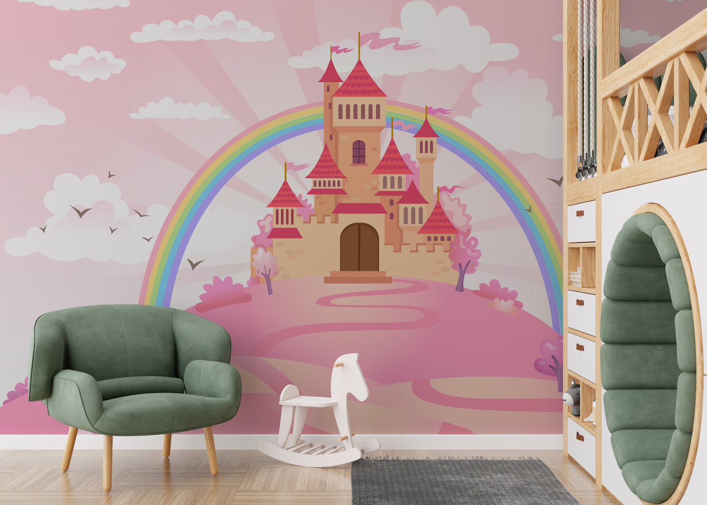 Enchanted princess castle mural adding magic to modern walls.
