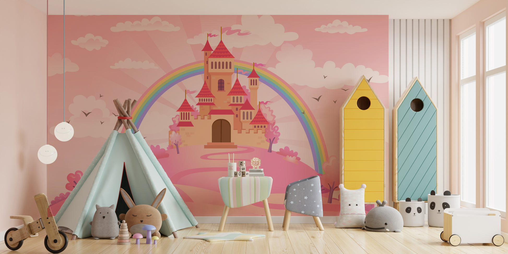 Enchanted castle mural featuring a dreamy princess-themed design.
