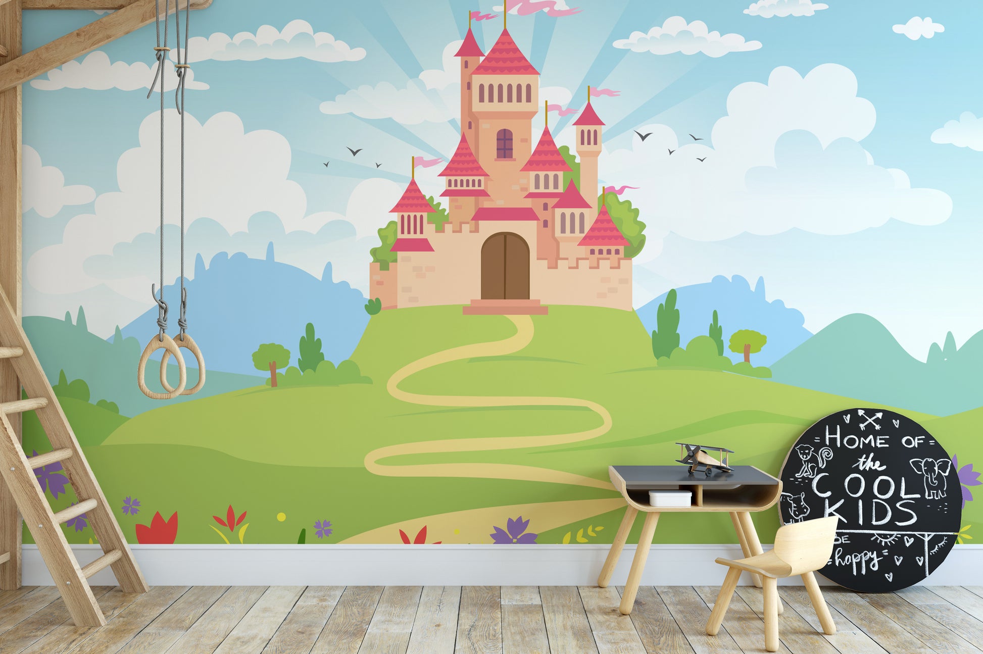 Elegant mural featuring a fairytale princess castle for walls.



