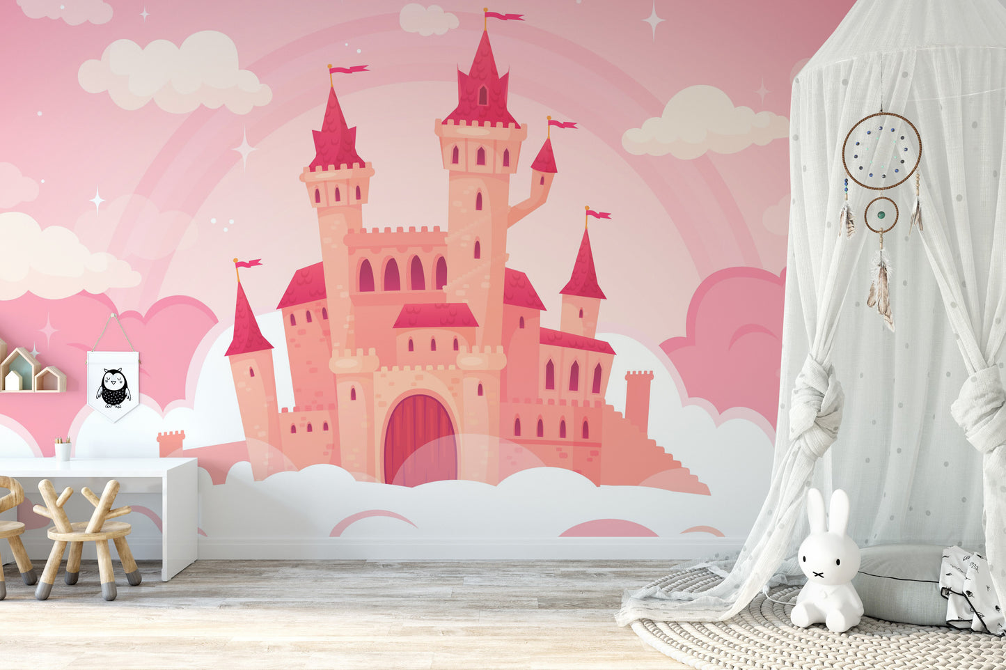 Whimsical Cloud Castle Cartoon Murals