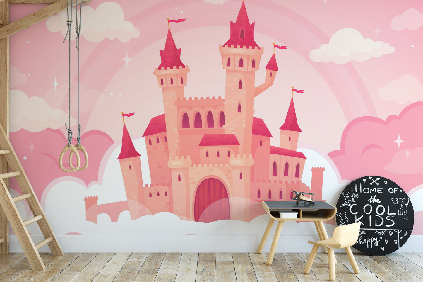 Whimsical Cloud Castle Cartoon Murals