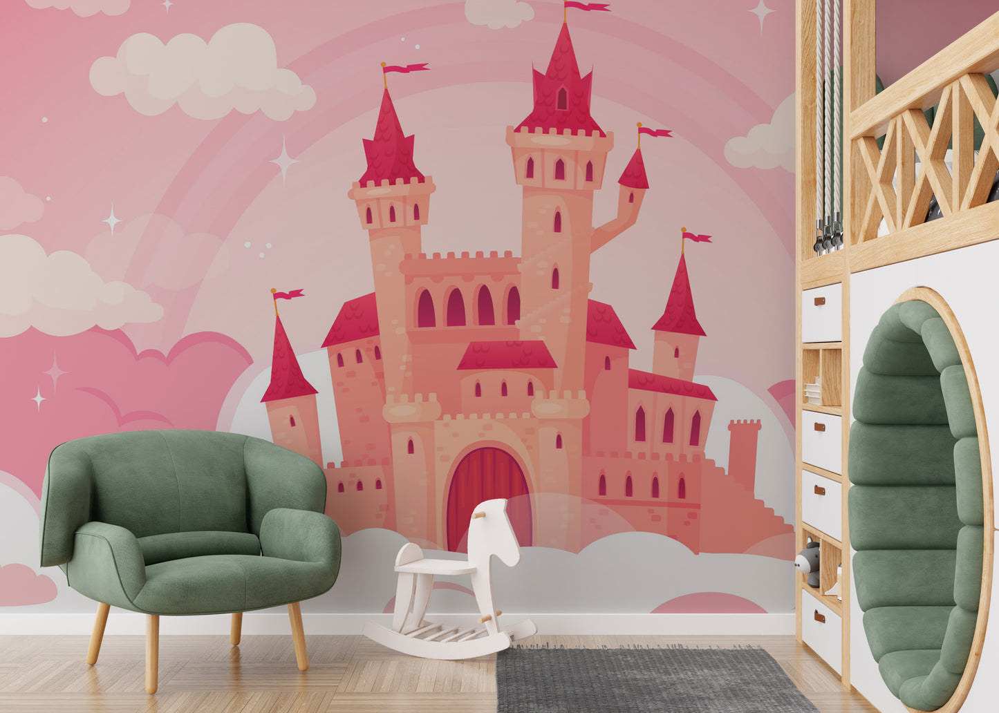 Whimsical Cloud Castle Cartoon Murals