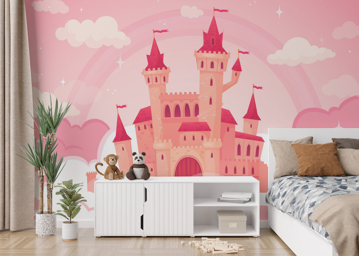 Whimsical Cloud Castle Cartoon Murals