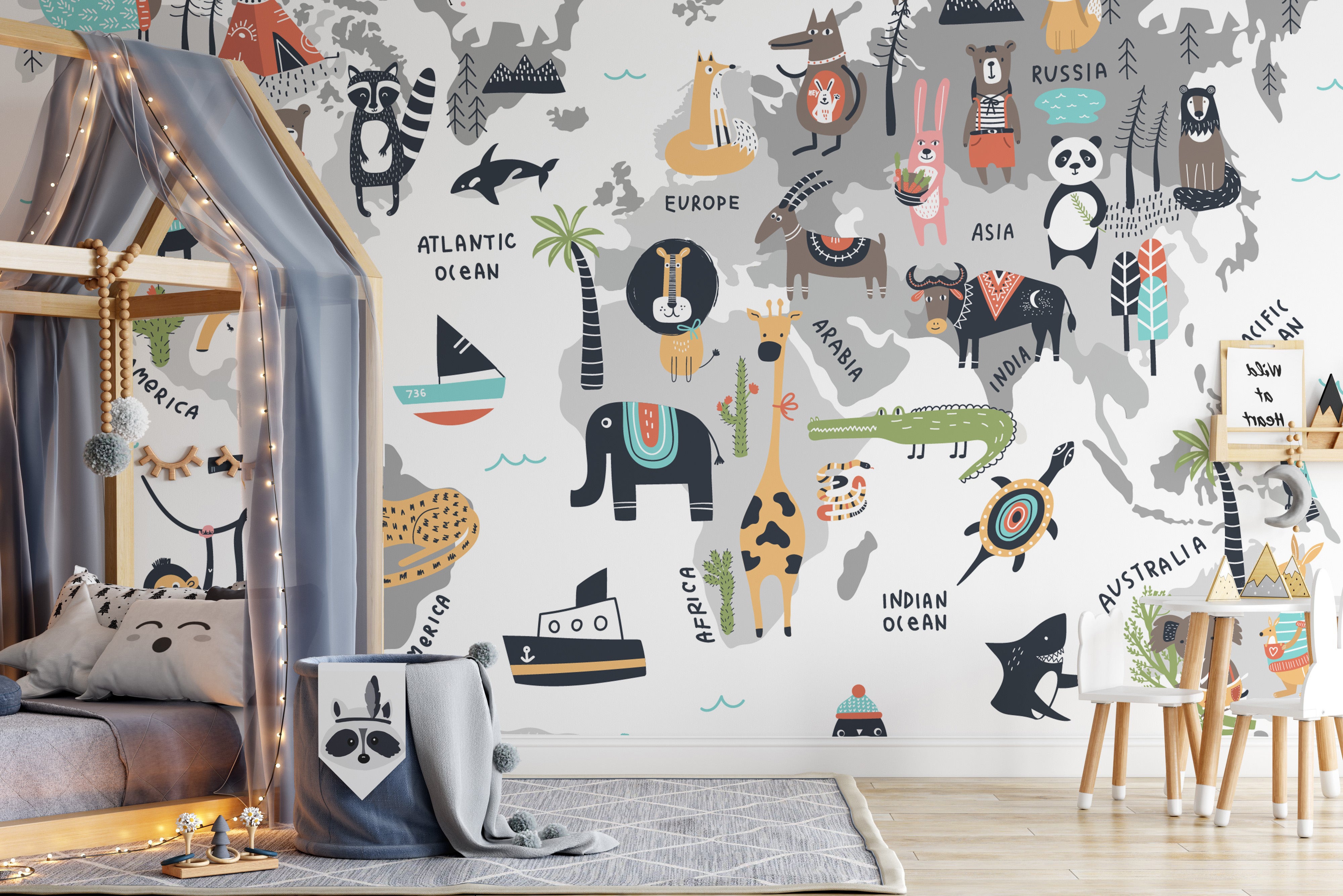 Wild Wonders wallpaper mural featuring global animals and nature.
