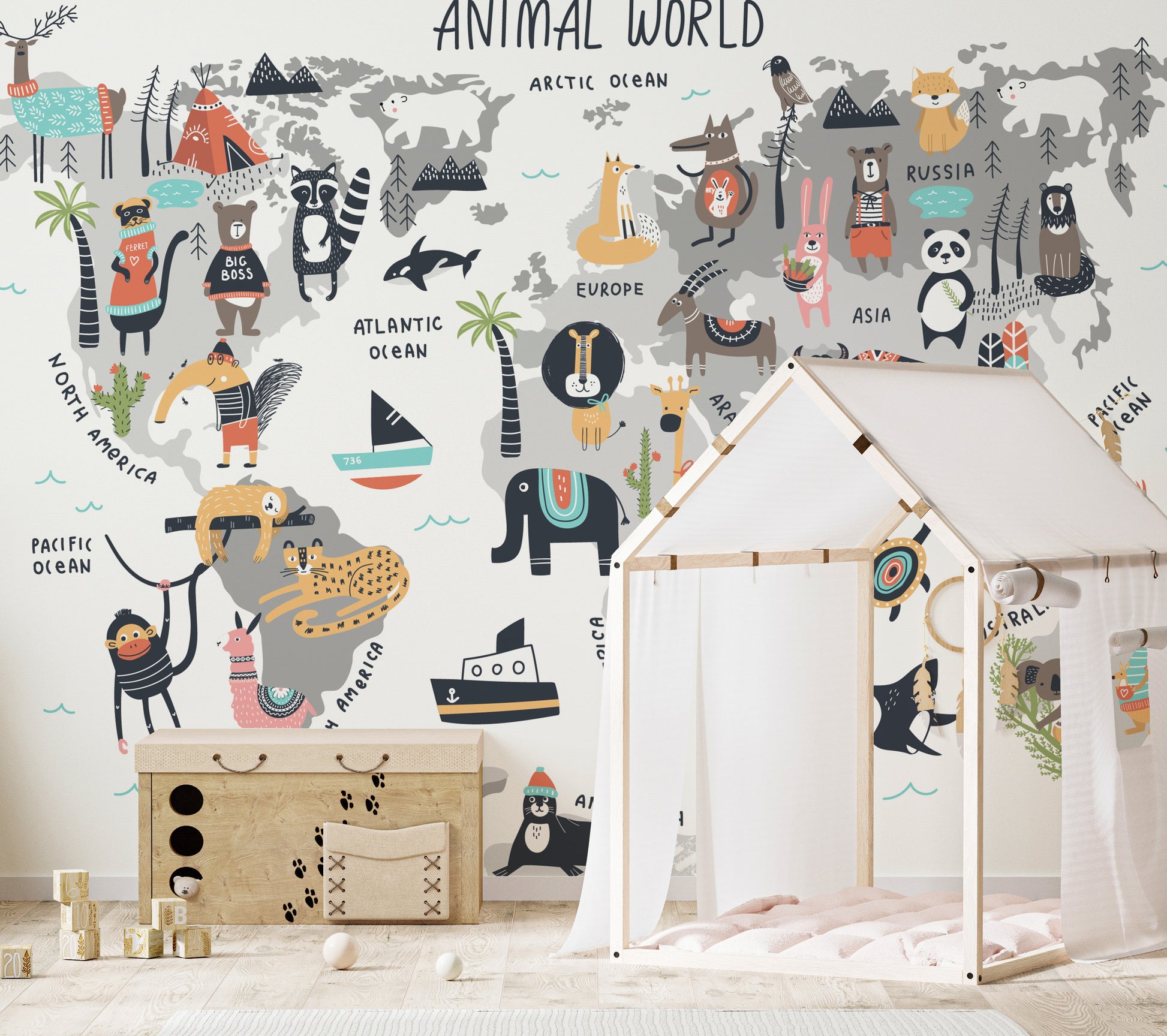 Animal-themed Wild Wonders wallpaper mural for creative spaces.
