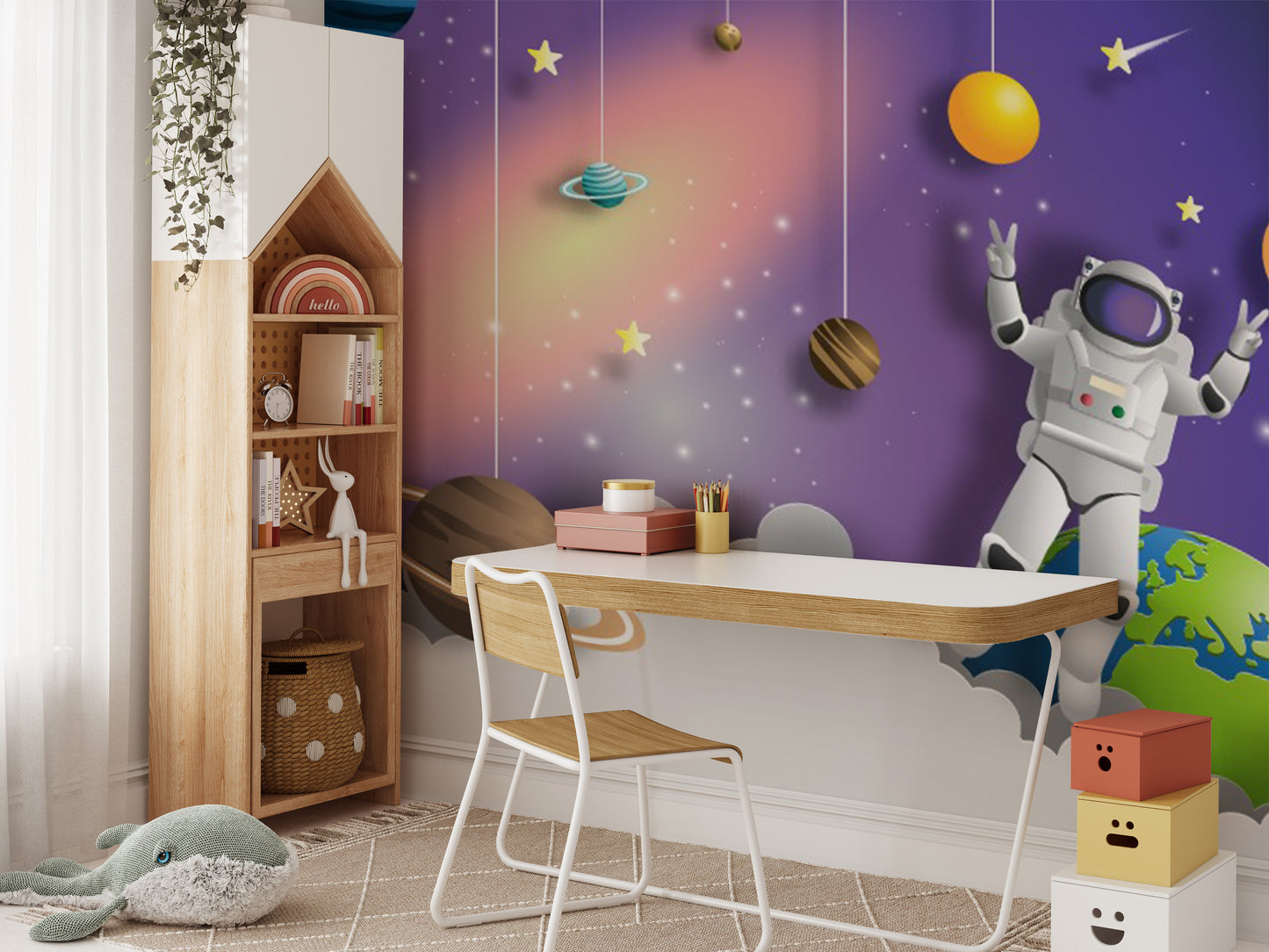 Cosmic explorer astronaut mural for inspiring interstellar decor.
