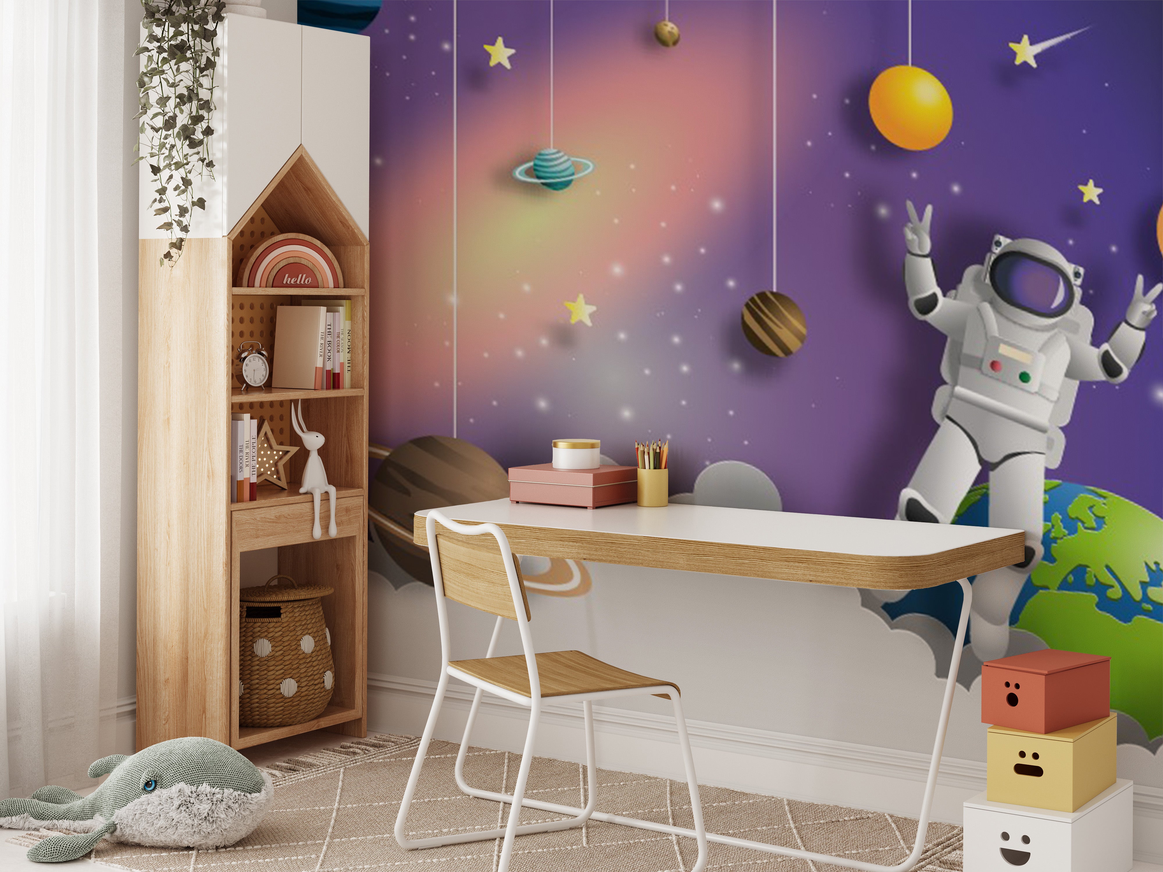 Cosmic explorer astronaut mural for inspiring interstellar decor.
