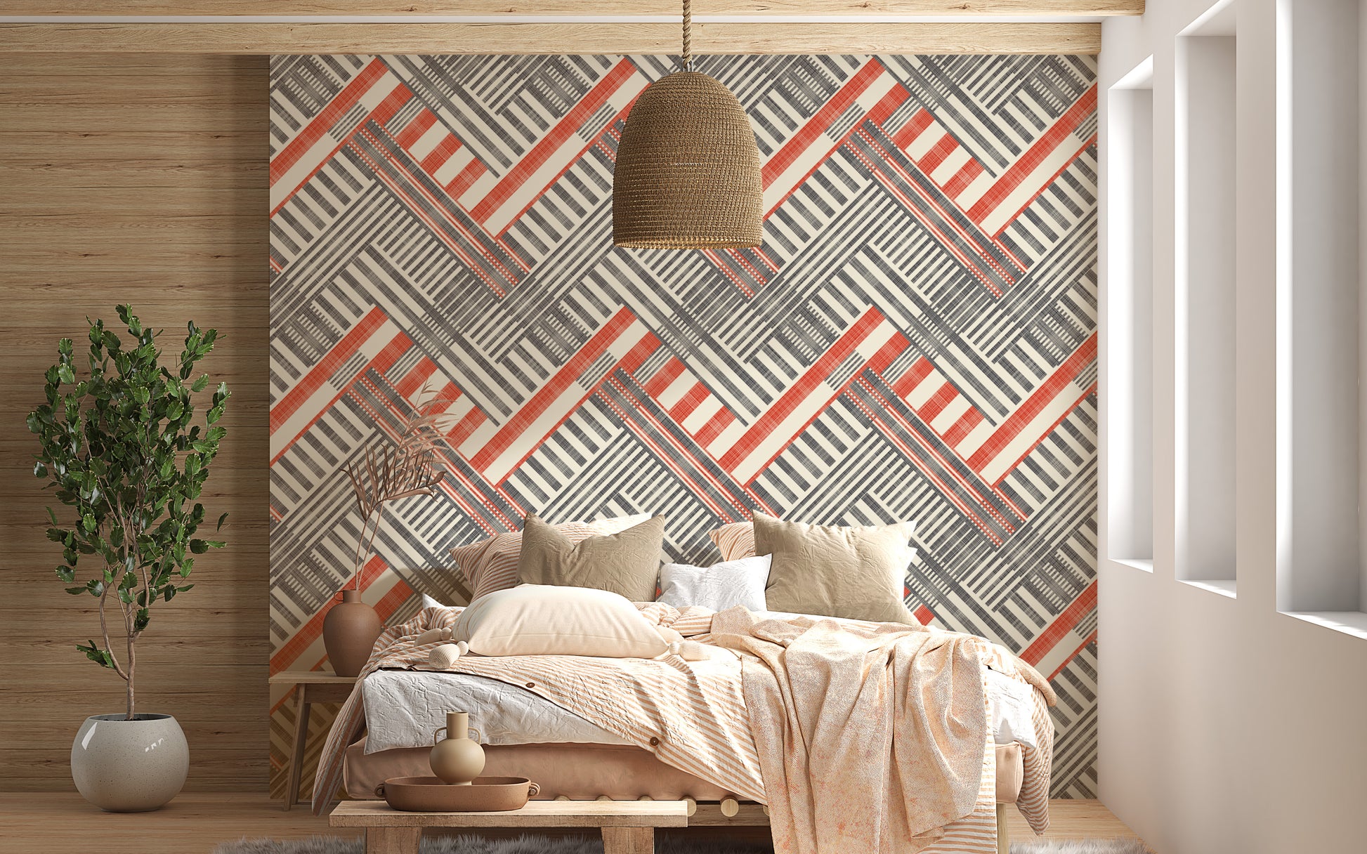 Geometric wallpaper featuring harmonious stripes for chic walls.
